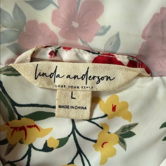 Linda Anderson Rose Floral Hooded Drawstring Spring Raincoat Jacket Size Large - Picture 3 of 7